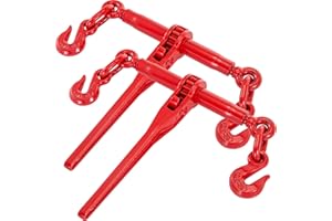 VEVOR Chain Binder 5/16-3/8, Ratchet Load Binder 6600lbs Capacity, Ratchet Lever Binder w/ G70 Hooks, Adjustable Length, Ratchet Chain Binder for Tie Down, Hauling, Towing, Red