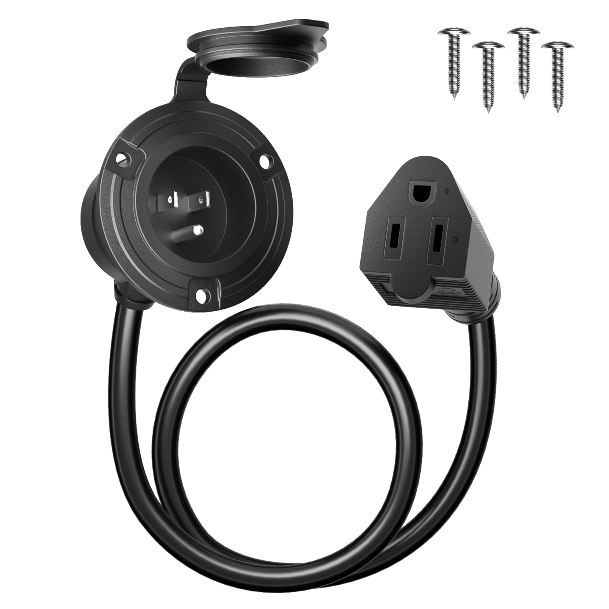 Photo 1 of PlugSaf Shore Power Inlet Plug 15 Amp 125V AC Port Plug with Waterproof Cover, RV Electrical Outlet Receptacle Box with 18" Outdoor Extension Cord, Nema 5-15 RV Shore Power Inlet for Cargo Trailer
