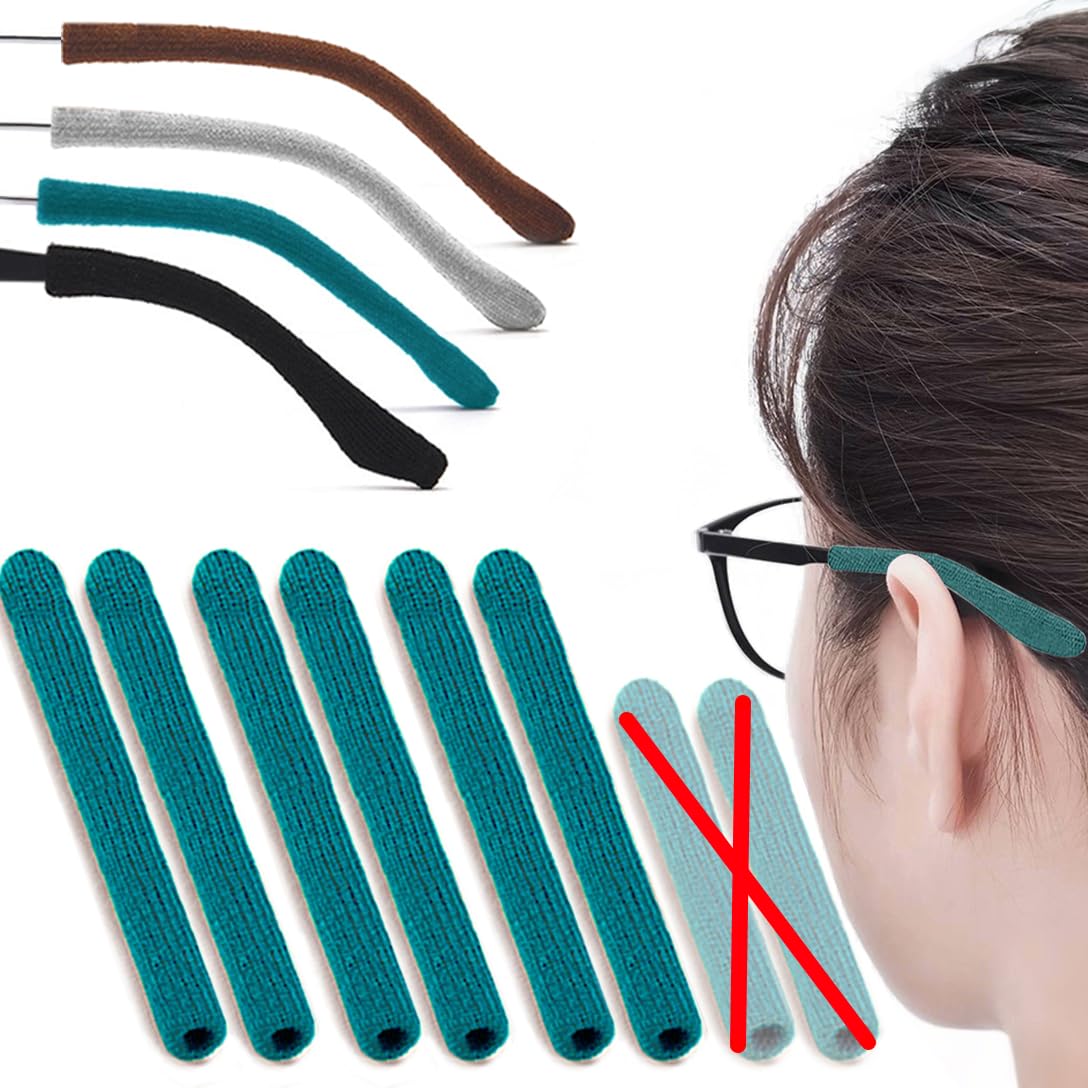 Photo 1 of 3 Pairs Extended Eye Glasses Ear Grippers, Upgrade Soft Knitting Cotton Arm Cushion for Glasses Behind Ear, Anti Slip Eye Glass Ear Grips, Non Slip Ear Pads, Eyeglasses Temple Tips for Pain (Cyan)