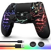 Kujian Wireless Controller for PS4 with RGB LED Modes, Gaming Remote with 1000mAh Battery/Dual Shock/6-Axis Gyro/3.5mm Audio Jack/Speaker, Gaming Controller for Playstation 4/PS3(Black)