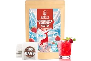 WT WEETEE Strawberry & Raspberry Herbal Iced Tea, 100 Count Cold Brew Hibiscus Iced Tea Bags, Rich Tartness & Sweetness, Caff
