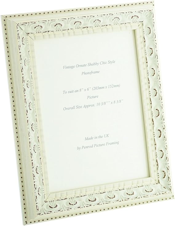 Marco de fotos hecho a mano con adornos envejecidos de color blanco