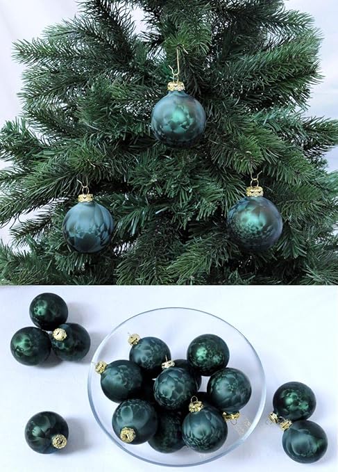 Thüringer Glas Eislack Christbaumkugeln Dunkelgrün Weihnachtskugeln 4 5 6 7 8 cm, Größe:Ø 8 cm (6 Kugeln)