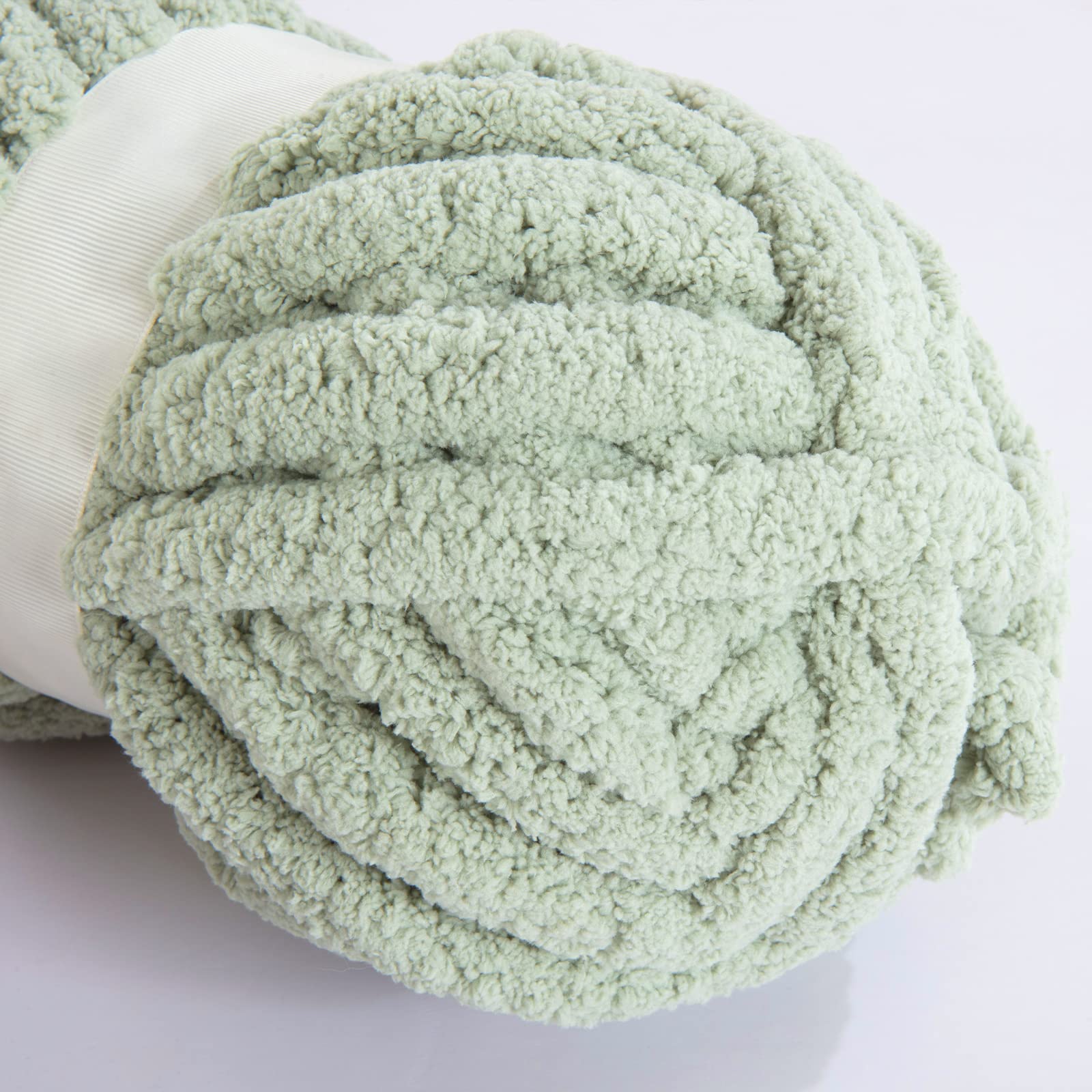 HOMBYS Sage Green Chunky Chenille Yarn for Crocheting, Bulky Thick Fluffy Yarn for Knitting,Super Bulky Chunky Yarn for Hand Knitting Blanket, Soft Plush, 8 Jumbo Pack (27 yds,8 oz Each Skein)