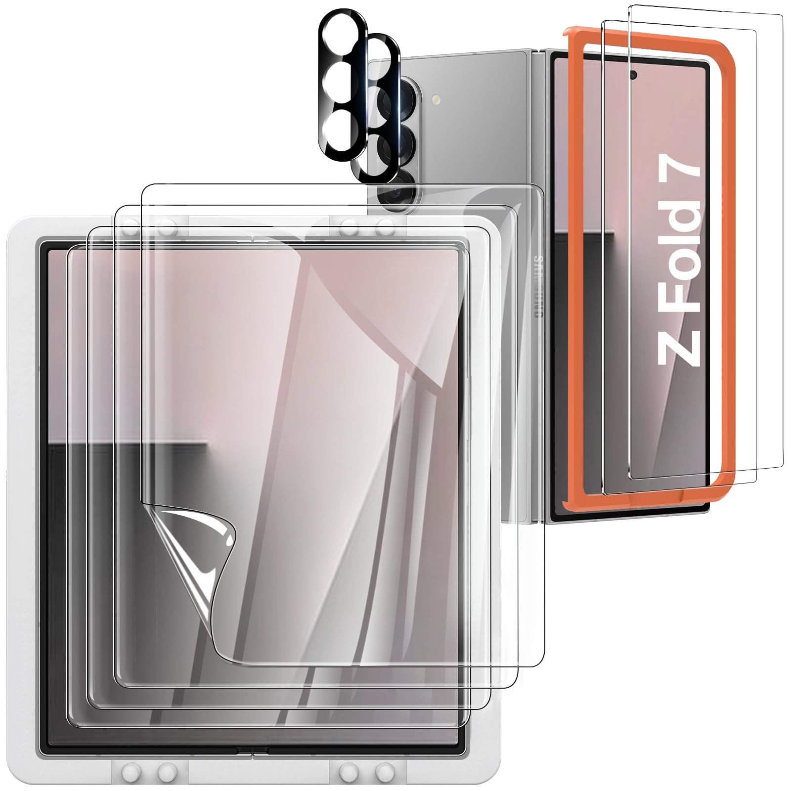WYQLTD [8 Pack] for Samsung Galaxy Z Fold 7 Screen Protector, 4 Pack Inner TPU Film + 2 Pack Front Tempered Glass Screen Protector + 2 Pack Glass Camera Lens Protector, Anti-Scratch, No Bubbles