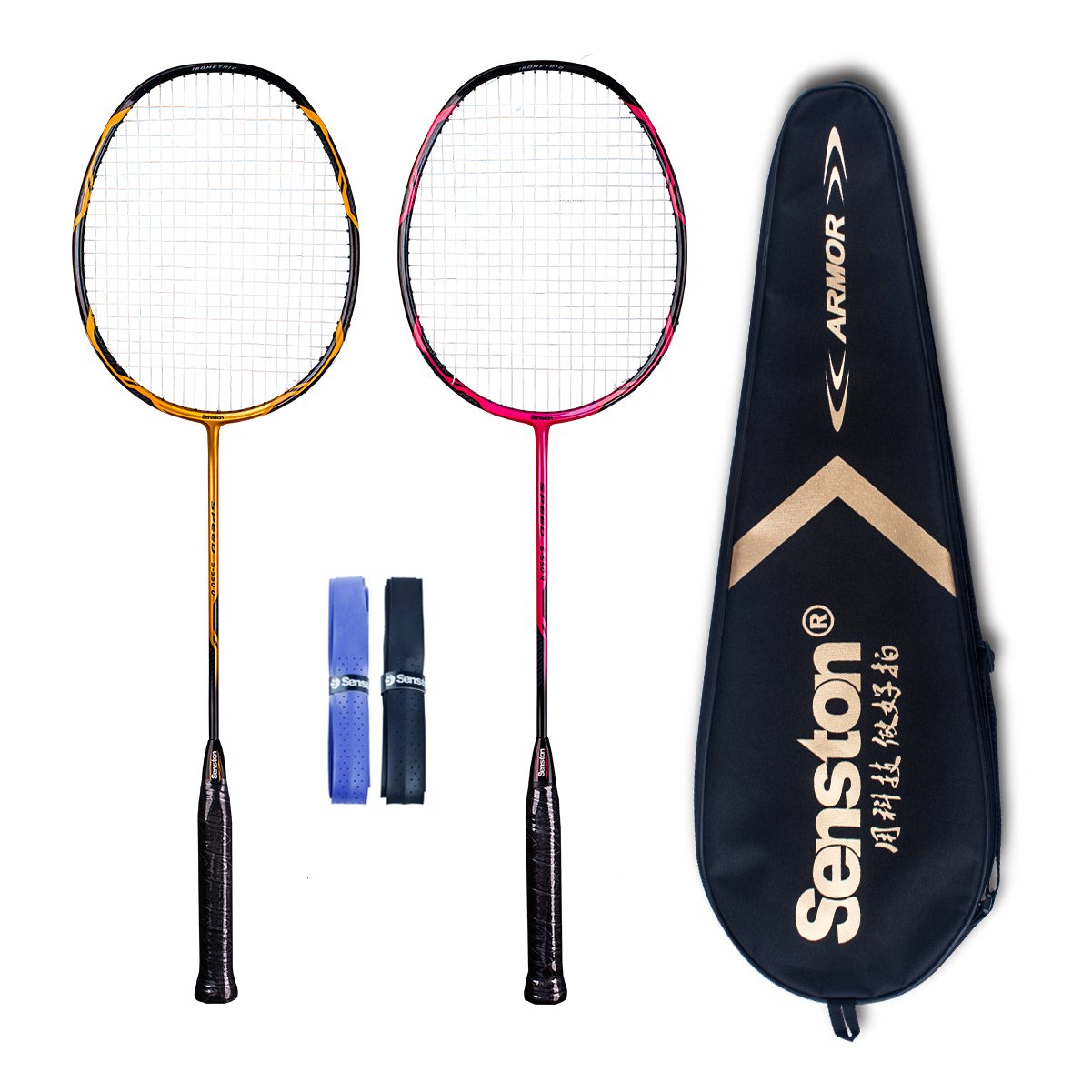 Senston High Grade 2 Player Graphite Badminton Racket Set Including 1 Badminton Bag 2 Rackets 2 Grip