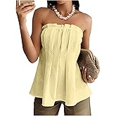 SweatyRocks Women's Pleated Strapless Tube Top Summer Sleeveless Ruffle Blouse Bandeau Tops Yellow Medium