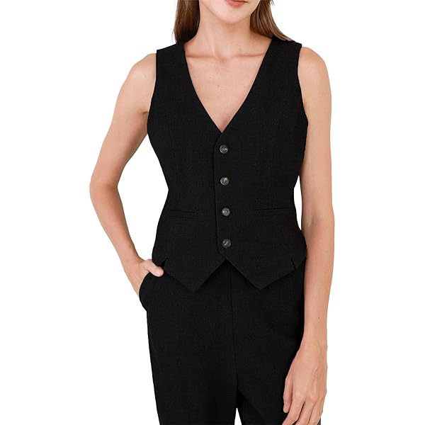 Amazhiyu Pure Linen Sleeveless Vest for Women Button Down V