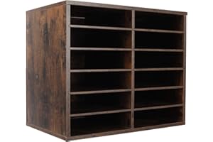 TQVAI Wood Adjustable Literature Organizer Desktop File Sorter Mail Center Paper Storage Cabinet Home & Office Mailbox School Classroom Keepers, 12 Slots Compartments, Archaize