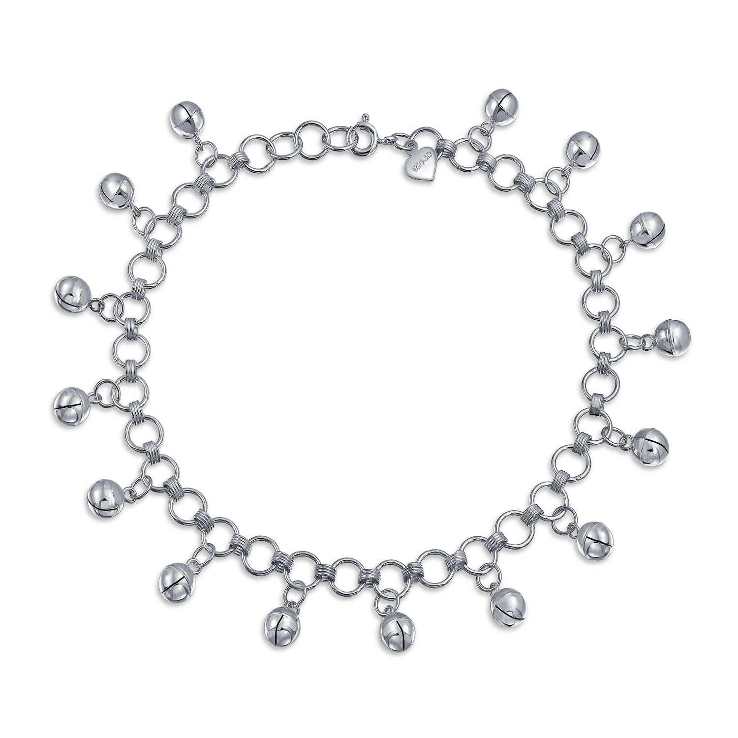 Bling Jewelry Bollywood Boho Multi Jingle Bells Pattilu India Dangle Charms Anklet Ankle Bracelet For Women Teens .925 Sterling Silver 9.5 Inch