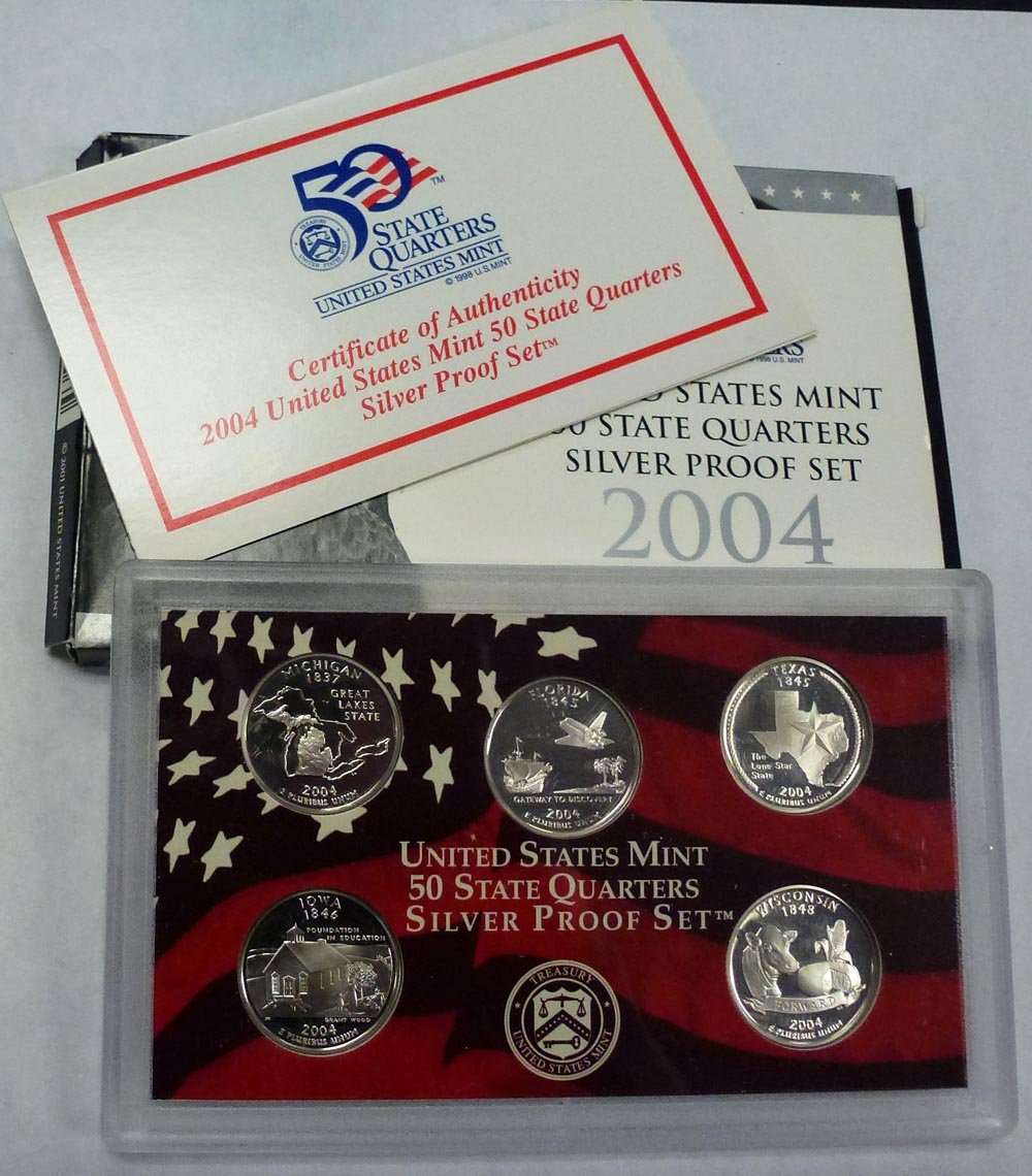 Monete Quarters 2004 Placcate Oro Set Completo 5 Monete US Statehood Quarters 2004 Placcate Oro 24K - Con Capsule Collezionismo Numismatico