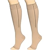 Truform Zipper Compression Stockings, 15-20 mmHg Medical Socks, Women and Men, Knee High, Open Toe, Beige, Large