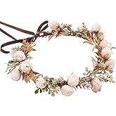 KorViSHOW Golden Leaf Flower Crown - Fairy Floral Headpiece White Rose Flower Headband Renaissance Hair Accessories for Women Girls Wedding Vacation Party Festival