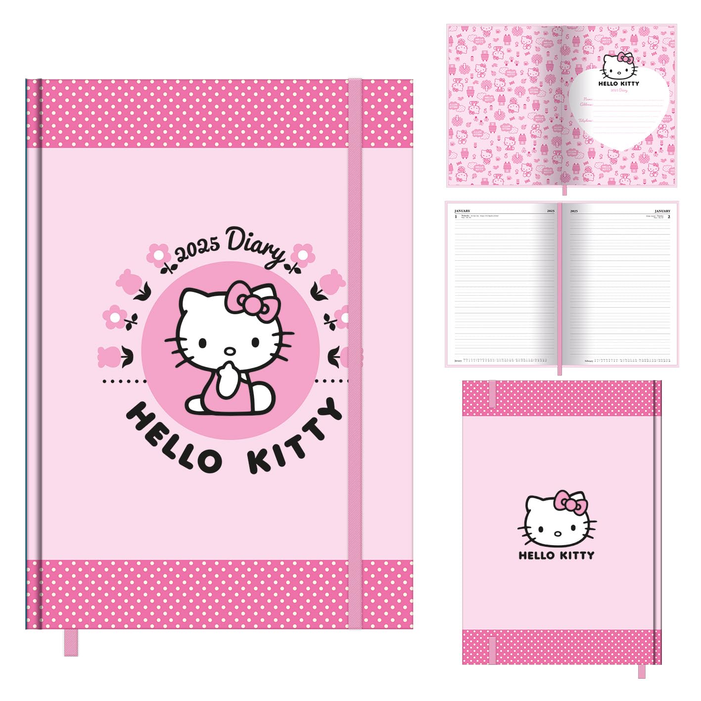 HELLO KITTY 2025 A5 Diary – Charming DTP Design Featuring Iconic Cat Graphics, Monthly & Weekly Pages for Stylish Daily Scheduling, Creative Notes, and Personalized Planning All Year