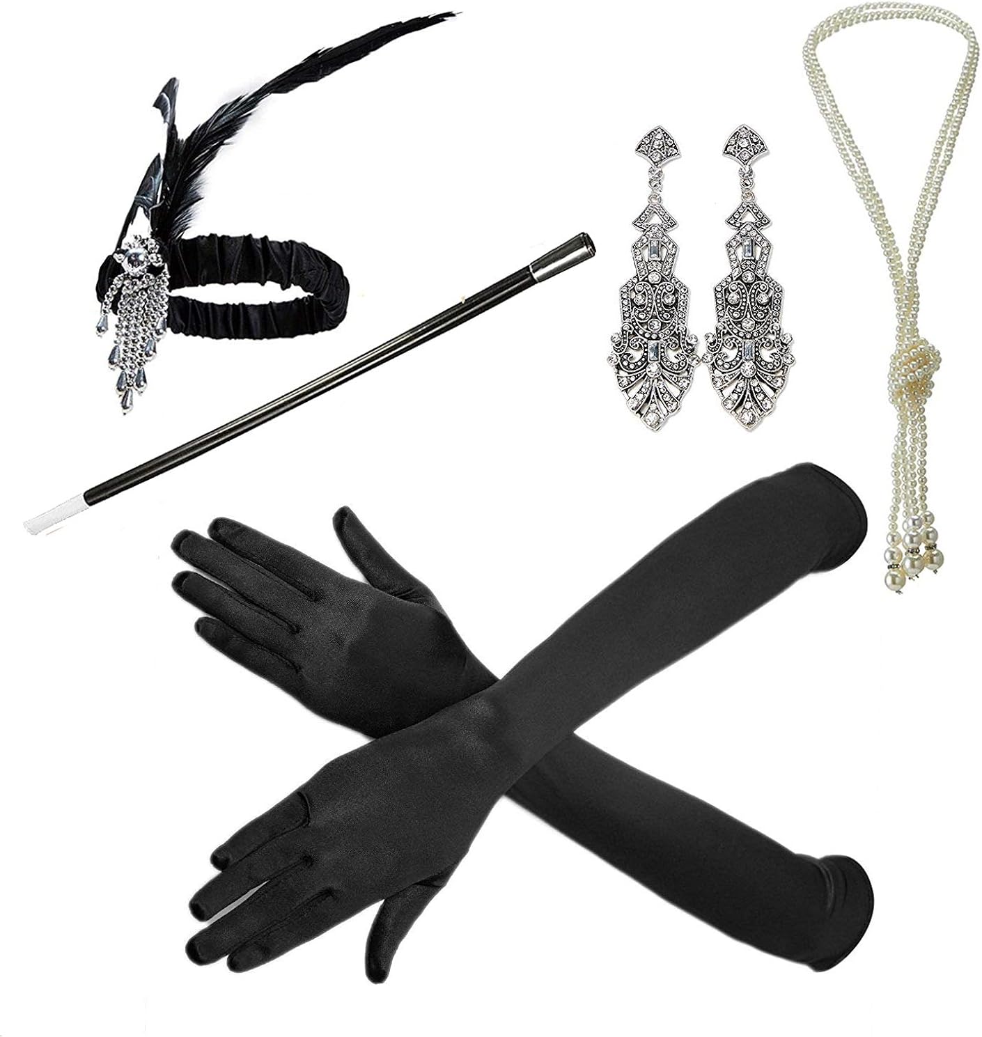 1920s Great Gatsby Accessories Set for Women,Costume Flapper Headpiece Headband,M1: Clothing