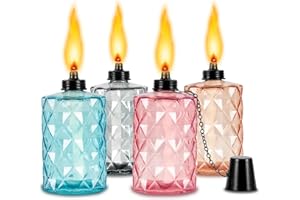 NONLEY Glass Table Top Torches, 4 Pack Citronella Torches for Outside, 12oz Flame Light Torch,Refillable, Wick and Cap Included, Landscape Lanterns Torches for Garden Yard Patio Party Decor