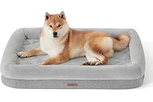 LE SURE Lesure Bamboo Charcoal Memory Foam Dog Bed - Orthopedic Washable for Large Dogs Made with CertiPUR-US® Certified Foam, Bolster Pet Removable Cover and Waterproof Lining, Grey