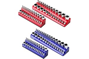NOEAIKE Magnetic Socket Organizer, 4-Pack Metric SAE Holder Set 1/4", 3/8" Drive Socket Trays, Holds 108 Pcs Standard and Deep Size Sockets(Socket not Included)