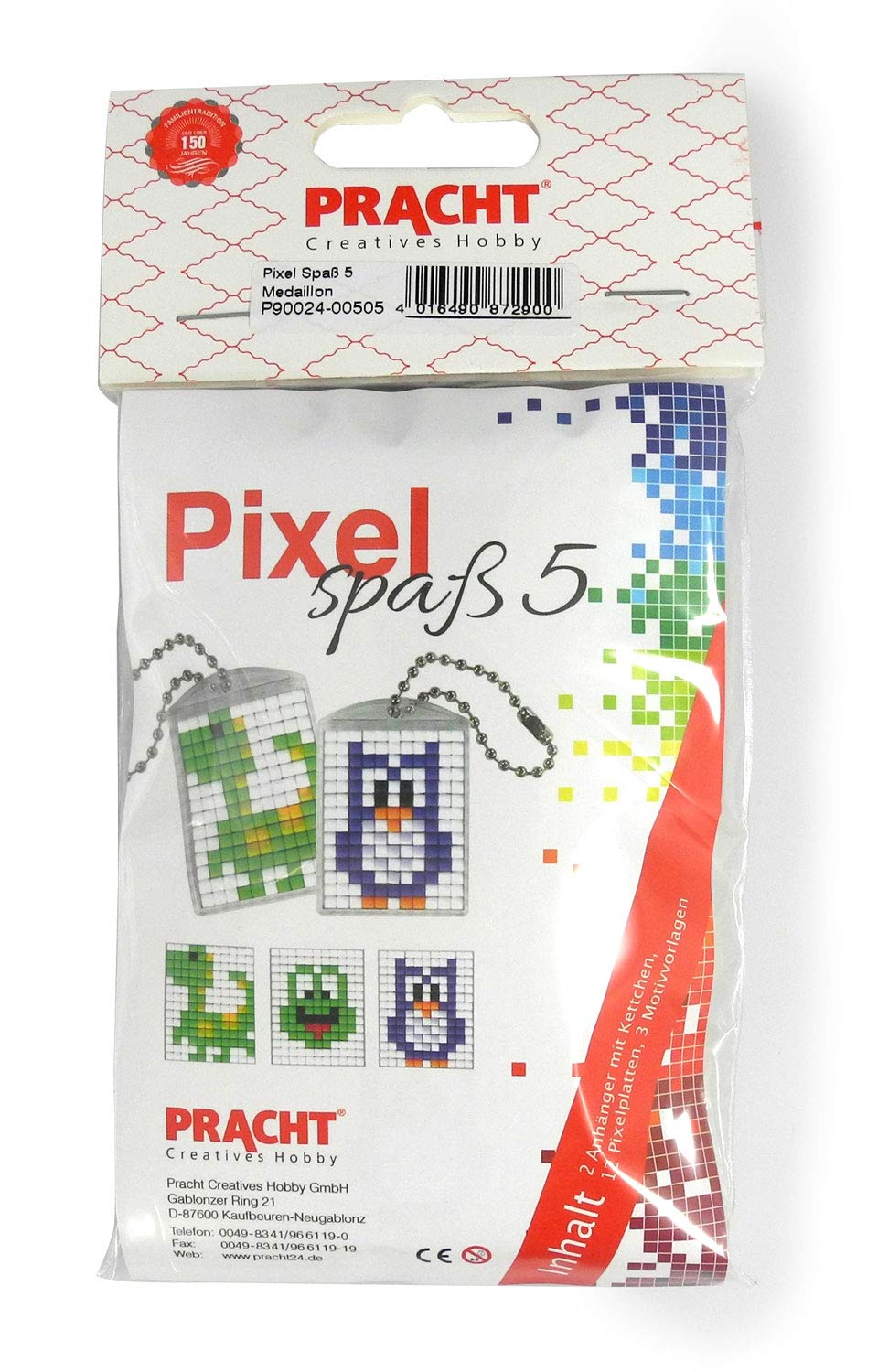 Pracht Creatives Hobby Pixel P90024-00505 Fun Craft Set 5, for Designing 2 Keyrings (Lockets) for Children, Easy Plug-In System, No Ironing or Gluing, Organic Plastic Stones