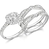 Newshe Jewellery Wedding Rings for Women Cubic Zirconia Engagement Bridal Band Set 925 Sterling Silver Promise Anniversary Enhancers and Wraps Round Size 5-12