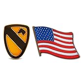 Patriotic U.S. First Cavalry Divison & American Flag Lapel or Hat Pin & Tie Tack Set with Clutch Back by Novel Merk