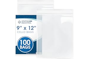 Spartan Industrial - 9" X 12" (100 Count) Crystal Clear Resealable Cello Poly Bags for Packaging, Clothing & T Shirts - Self 