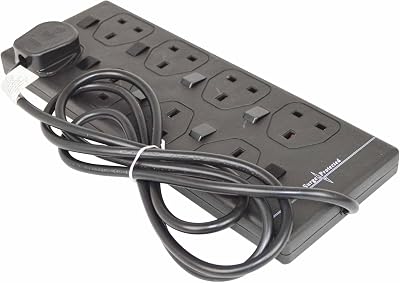 Status Black 8 Socket Extension Lead 2m Individually Switched Neon Indicator
