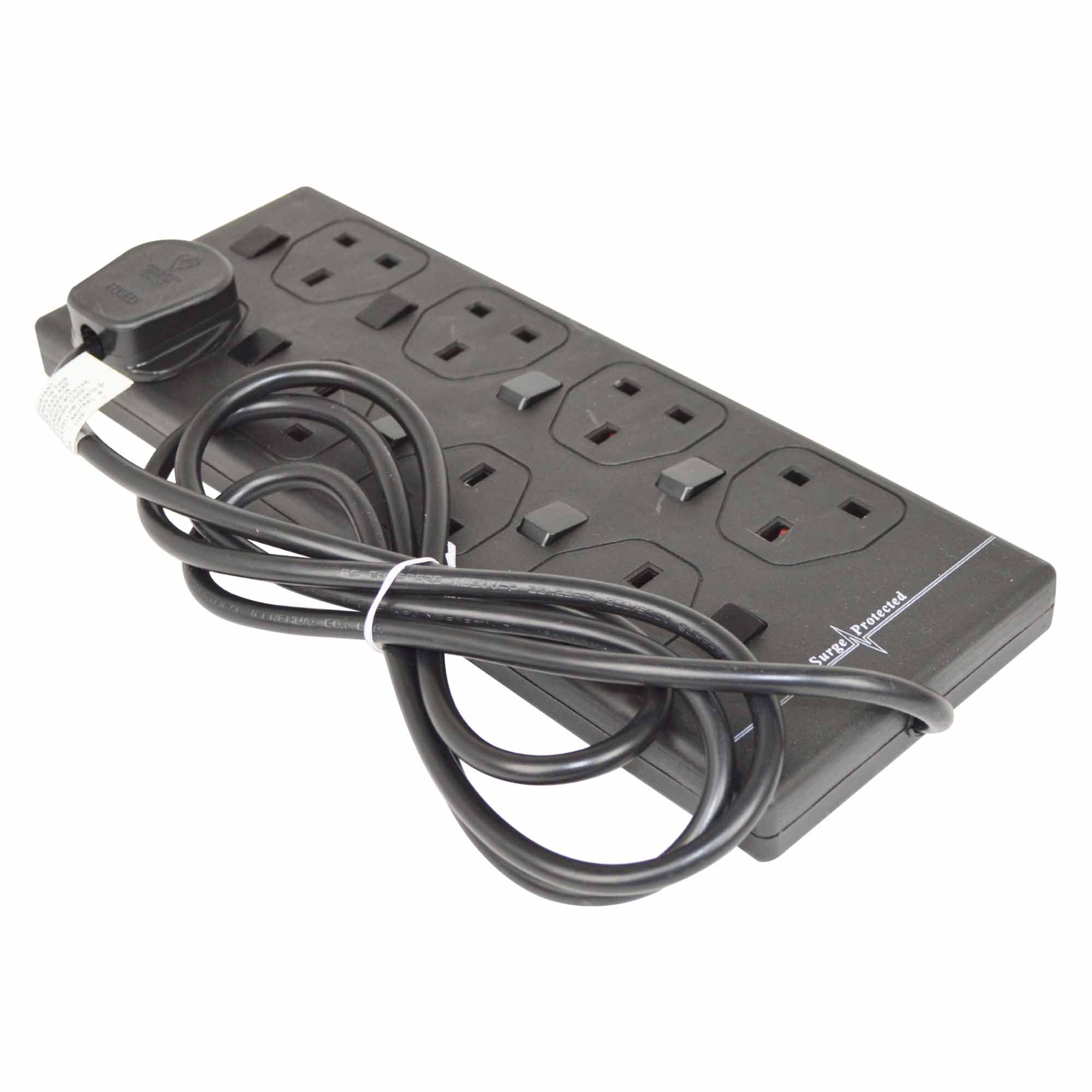 STATUS Black Multi Plug Extension | 8 Socket Extension Cable | 2m Extension Lead | Individually Switched with Neon Indicator | S8WBSPINDSSX4 — image 1