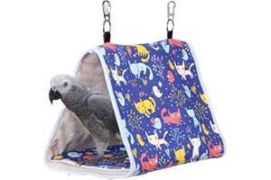 KINTOR Bird Nest Snuggle Hut,Parrot Habitat Cave Hanging Tent for Small Medium Parrots Budgies Eclectus Parakeet Cockatiels Lovebird African Grey (Blue Cat, M-10.6x5.9x7.8inch)