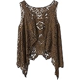 Flygo Women's Open Front Cotton Crochet Lace Boho Hippie Butterfly Vest Cardigan Coverup Sleeveless Irregular Hem
