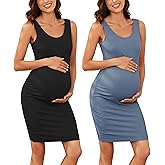 Ecavus Women's Maternity Ribbed Slim Fit Dress Sleeveless Tank Dresses Scoop Neck Pregnancy Bodycon Dress for Casual Wear