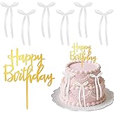 Yuomeaz 7Pcs White Bow Cake Toppers, White Bows for Cake, Happy Birthday Bowknot Cakes Topper Decoration for Birthday, Wedding, Anniversary, Party