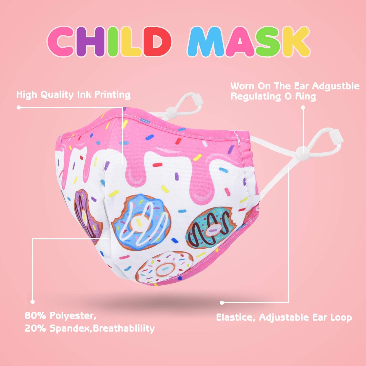CIKIShield 6 Pack Children Adjustable Cloth Face Mask for Kids Girls Boys Washable Reusable Face Cover UV Protection: Clothing