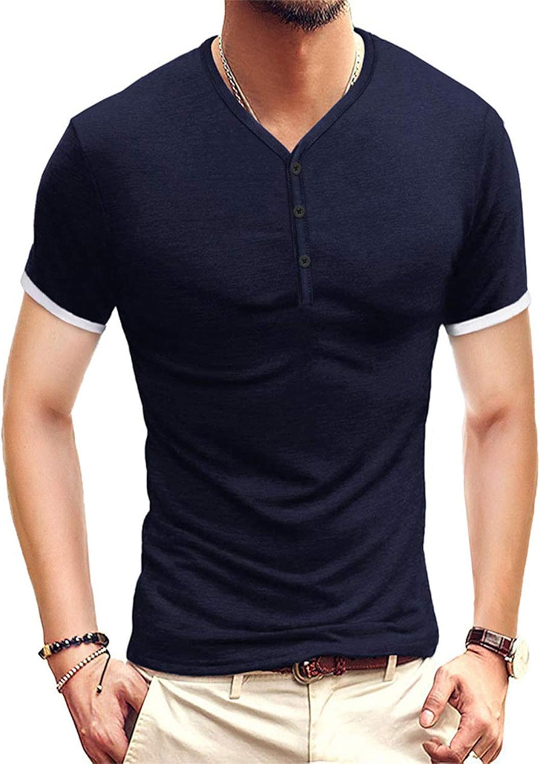 DELIMALI Herren TShirt Erwachsene VAusschnitt Kurzarm Pullover Eng anliegende Bluse Amazon.de