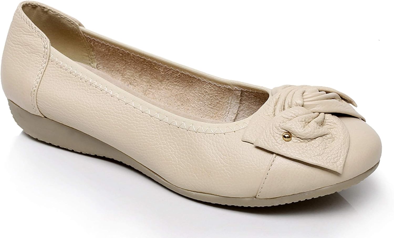 VenusCelia Women's Bows Dance Flat Shoe (6.5 N US, Beige