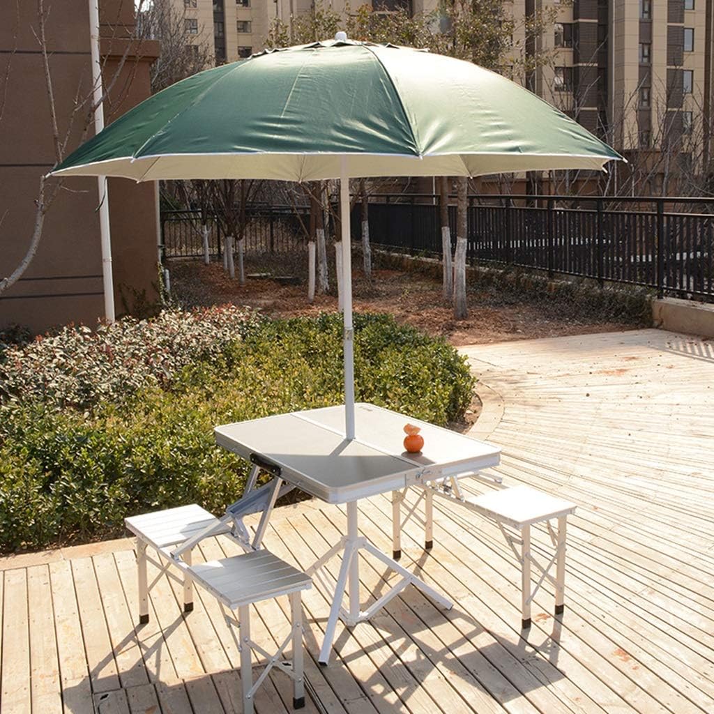 Amazon Com Dlt Foldable Aluminum Alloy Picnic Table With Umbrella Comb Outdoor Compact Camping Table W 4 Chair Stool Set Carry Bag Free Installation Ideal For 4 8 Person Garden Outdoor