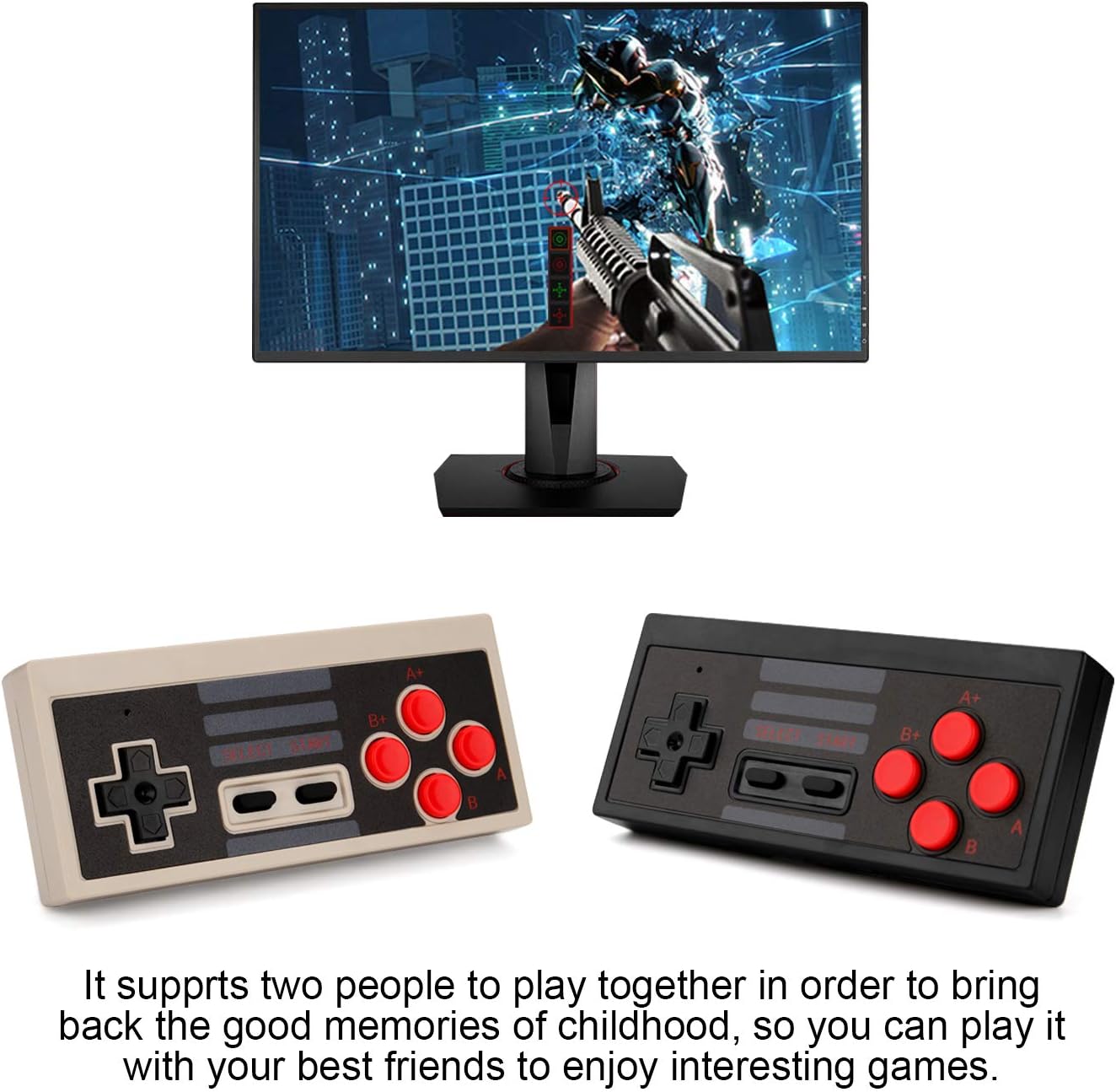 2PCS Wireless Game Controller, AGPtEK 2.4G Wireless Gamepad for NES Classic Edition, Wireless Joypad with 2 Receiver for Classic Gaming System: Computers & Accessories