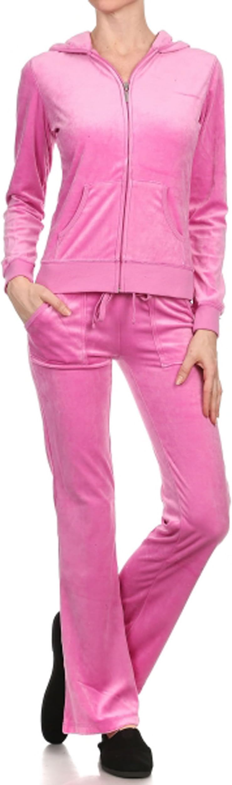 ViiViiKay Women's Soft Velour Tracksuit Athletic Zip Up Hoodie & Sweat Pants Set 001_Pink XL