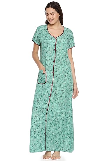 Womens Green Printed Maternity Nightdress