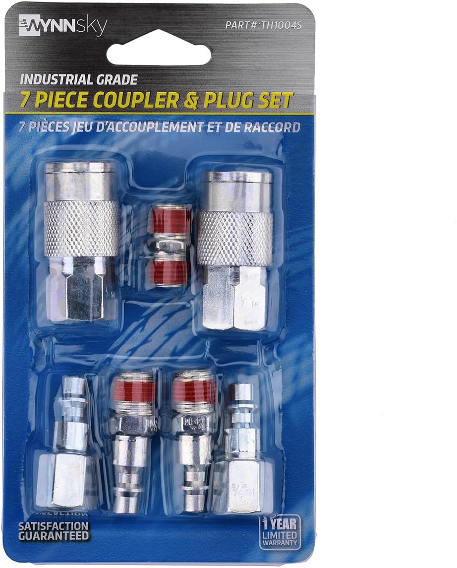 WYNNsky Air Coupler and Plug Kit, 1/4 Inch NPT Air Fittings Industrial Type, 7 Piece Air Compressor Accessories Kit - - 