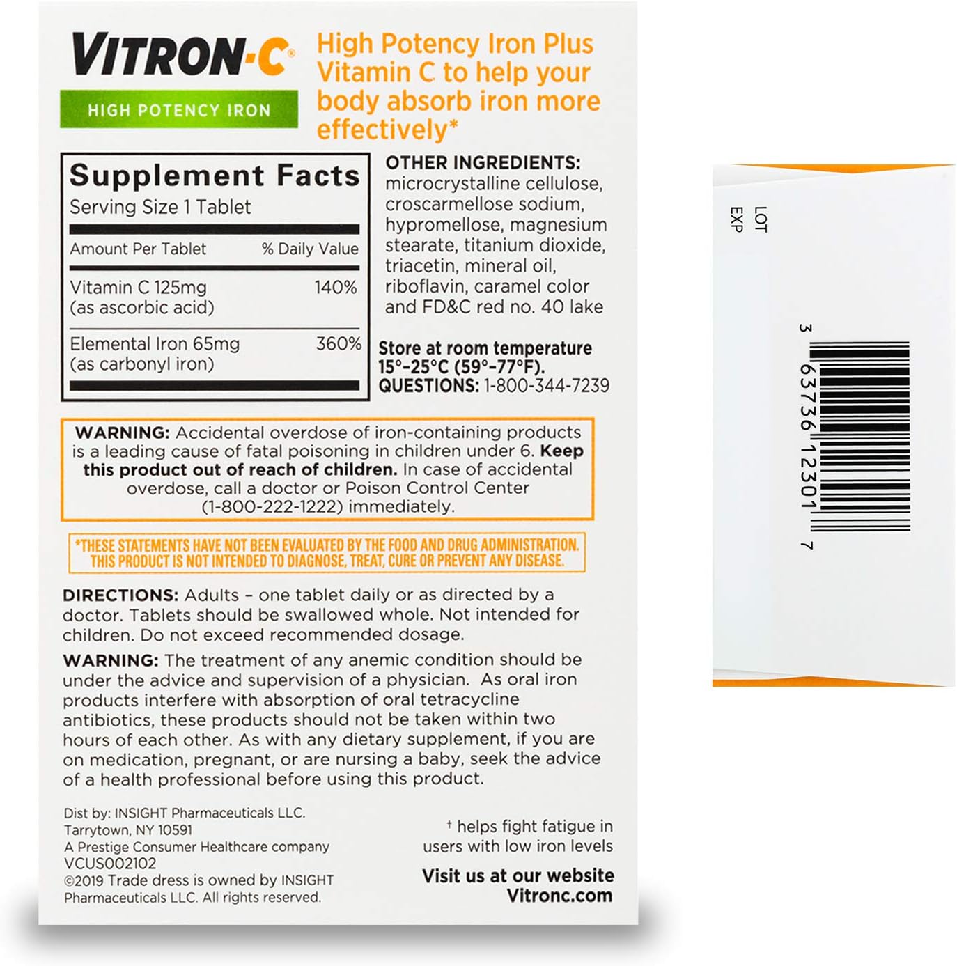 Vitron-C High Potency Iron Supplement with Vitamin C, Boosts Energy, 60 Count: Health & Personal Care