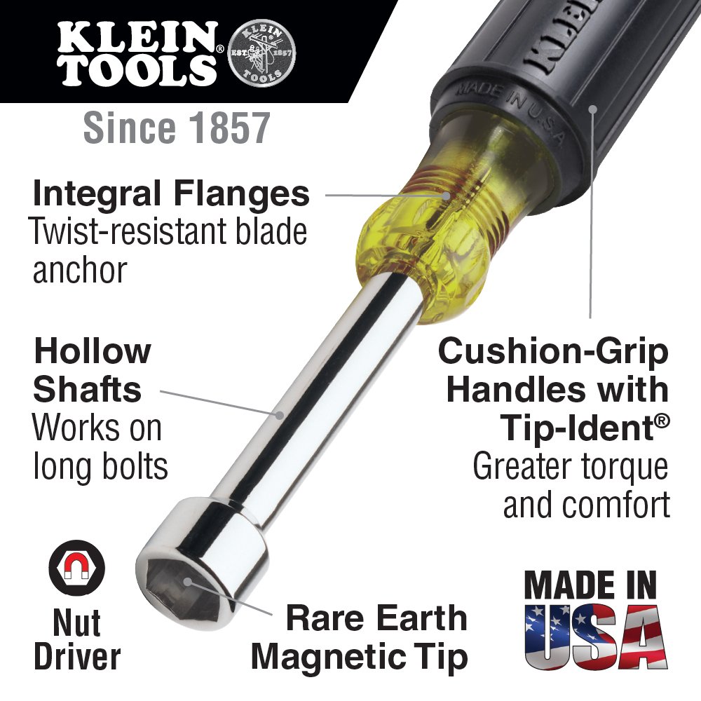 Klein Tools 647M Nut Driver Set, 7-Piece Kit with Hex Nut Drivers in SAE Sizes with Magnetic Hollow Shaft and Cushion Grip Handles: Industrial & Scientific