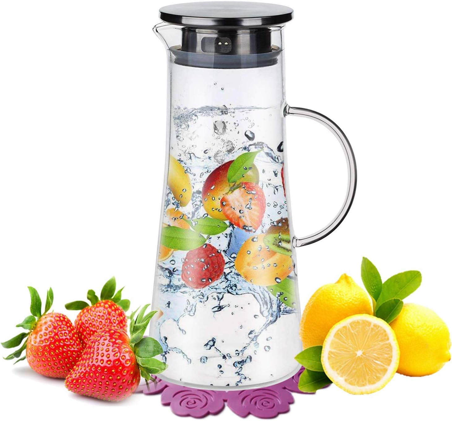 Borosilikatglas Karaffe Mit Deckel | 1,4 Liter, Hitzebeständig Bis 150°C | Für Heiße Und Kalte Getränke