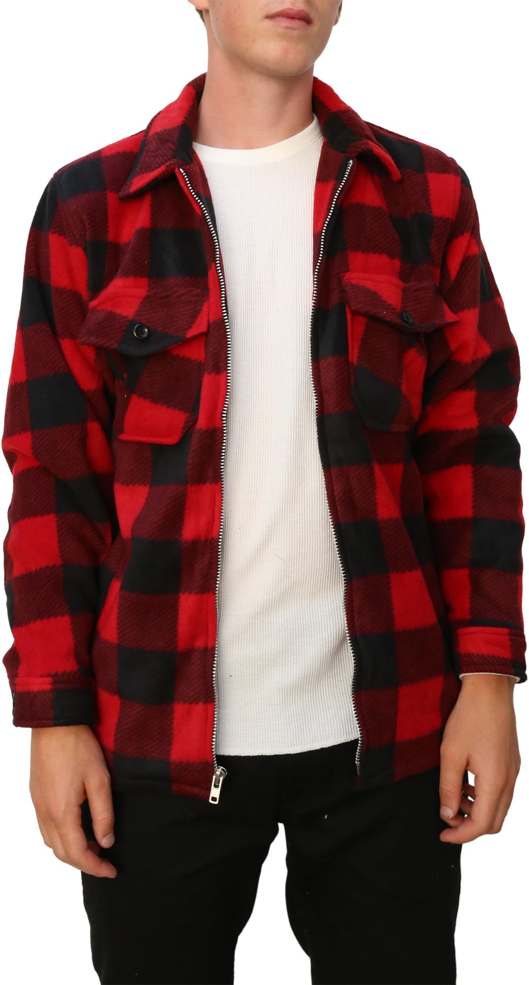 MAXXSEL Mens Buffalo Plaid Fleece Jacket