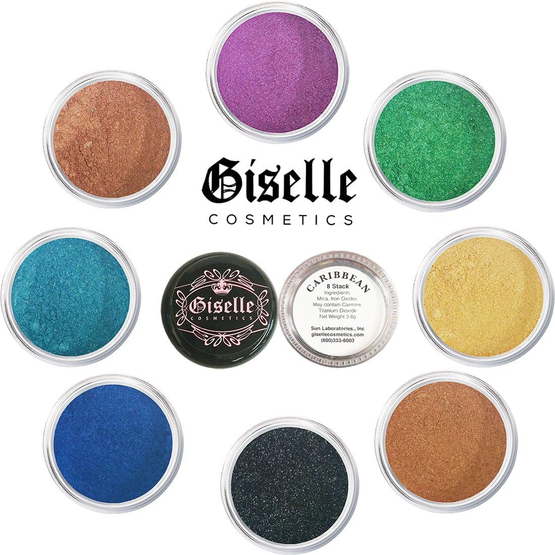 Giselle CosmeticsLoose Mineral Eyeshadow and Contouring Palette - Caribbean 8 Shade Set