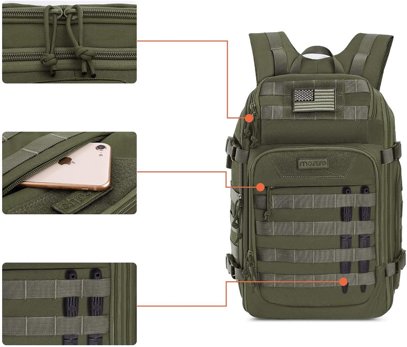 MOSISO 30L Tactical Backpack, Military Daypack 3 Day Assault Molle Rucksack Bag, Army Green : Clothing