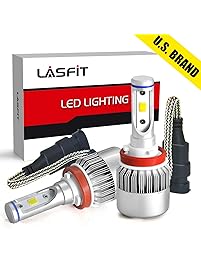 LASFIT H11/H8/H9/H16 LED Headlight Kits-Flip COB Chips-60W 7600LM 6000K-Hi/Lo Beam/Fog Light Bulbs (Pack of 2）