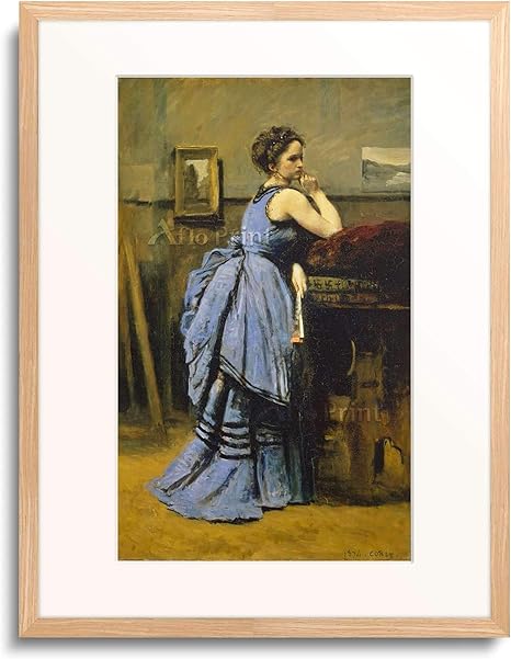 Amazon ジャン バティスト カミーユ コロー Jean Baptiste Camille Corot 青い服の婦人 青衣の女 The Woman In Blue 1874 額装アート作品 アートフレーム ポスター オンライン通販