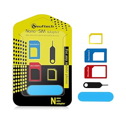 Neuftech 5 in 1 Sim Karten Adapter Set- Nano zu Micro - Micro zu Standard - Nano zu Standard- mit Nadel für iPhone Samsung Hu
