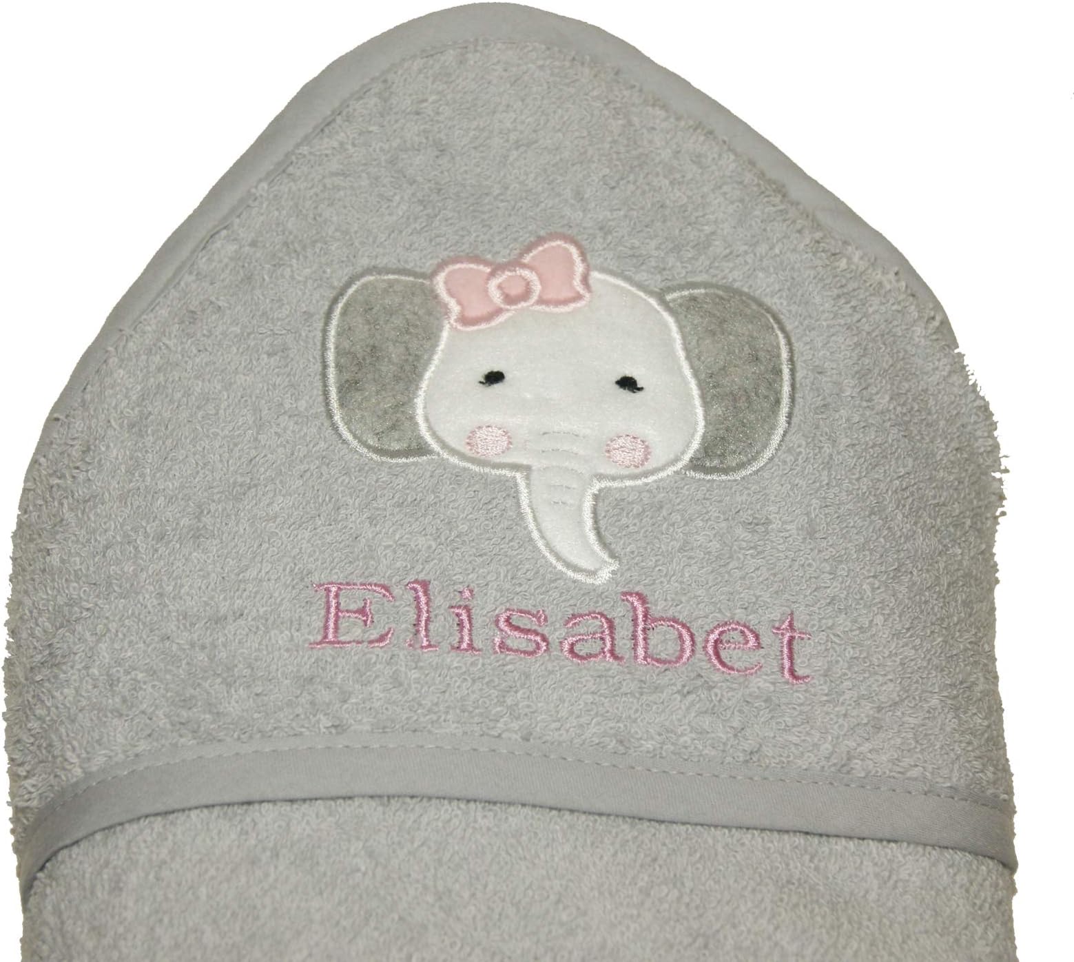 Baby Girls Personalised Elephant Hooded Bath Towel. (Grey)